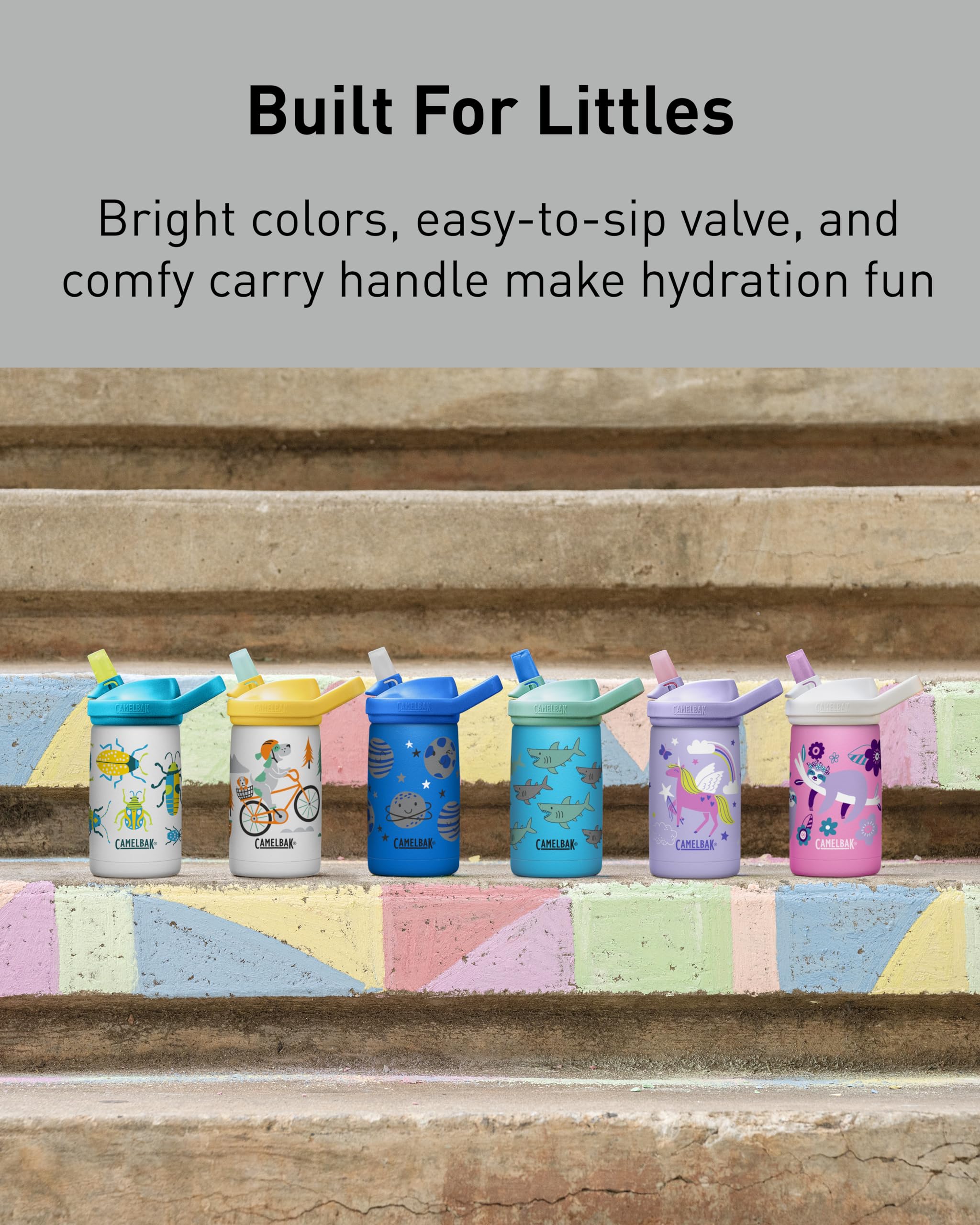 Camelbak Eddy+ Kids Water Bottle With Straw, Insulated Stainless Steel - Leak-Proof When Closed, 12Oz, Bugs!